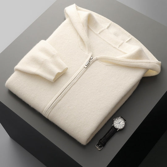 Herren-Strickjacke mit Kapuze und Reißverschluss