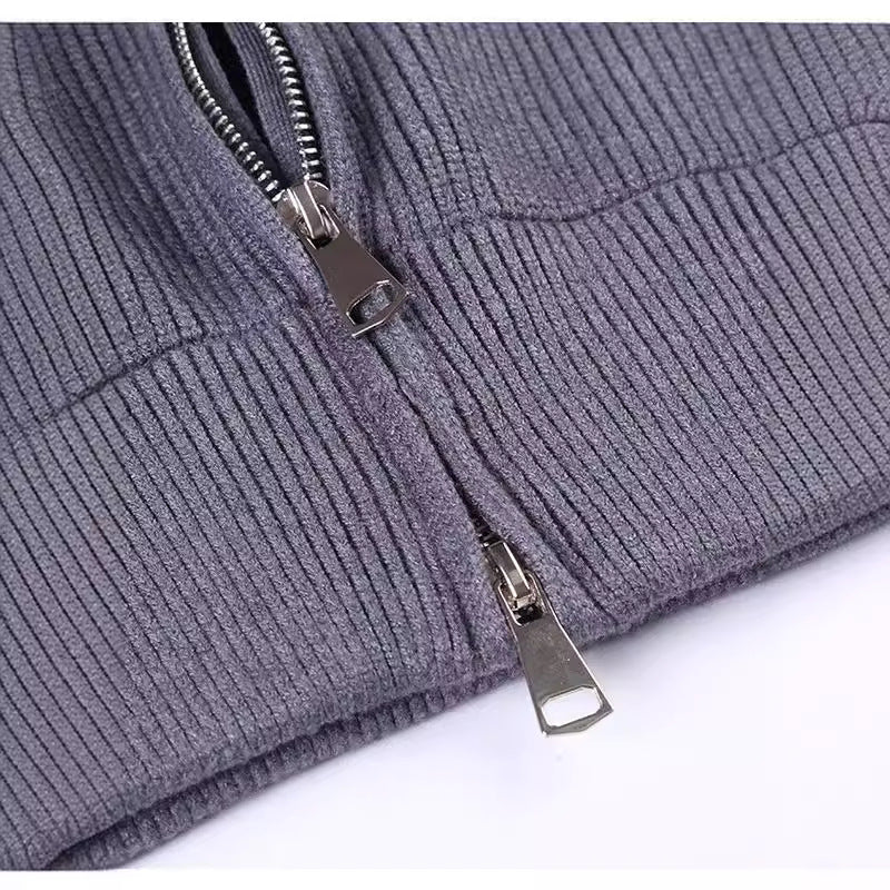 Lockerer Damen-Strickpullover mit Reißverschluss und Stehkragen