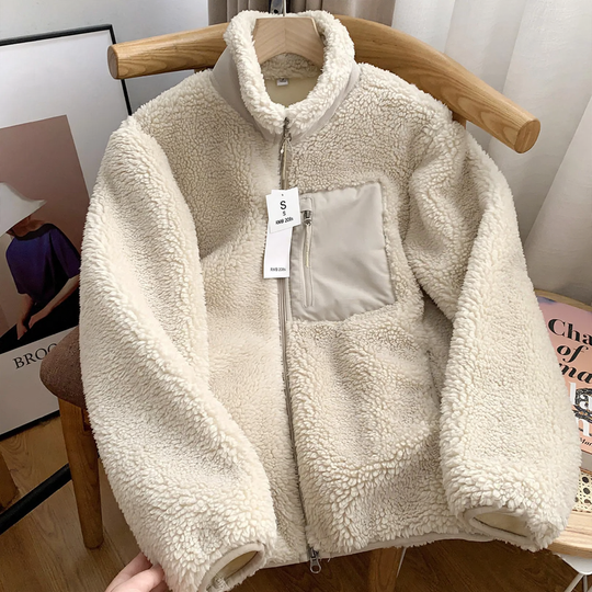 Lässige Damen-Jacke aus Lammfell-Imitat mit Reißverschluss