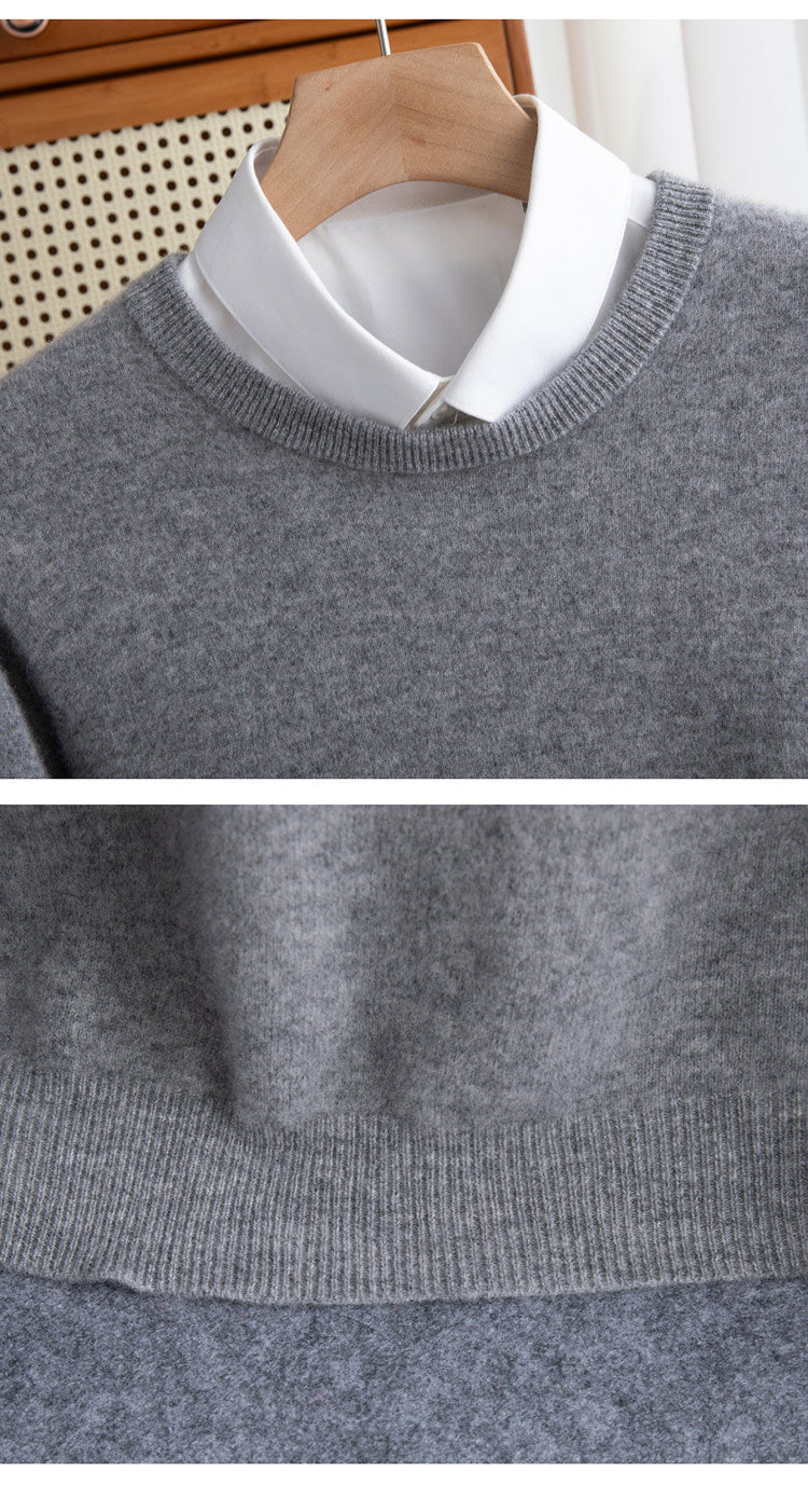 Herren-Wollpullover, Rundhals, lockere Passform, 100% Wolle