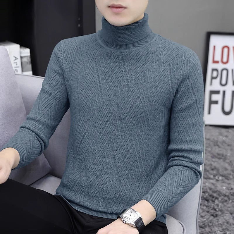 Herren-Strickpullover mit Zopfmuster und Rollkragen