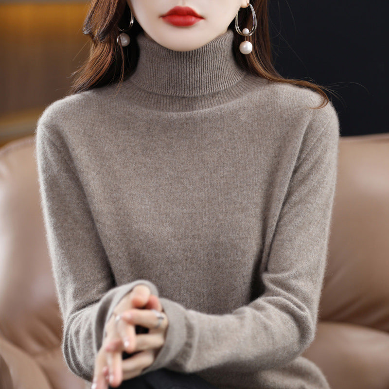 Damen-Wollpullover, hochgeschlossen, feiner Strick