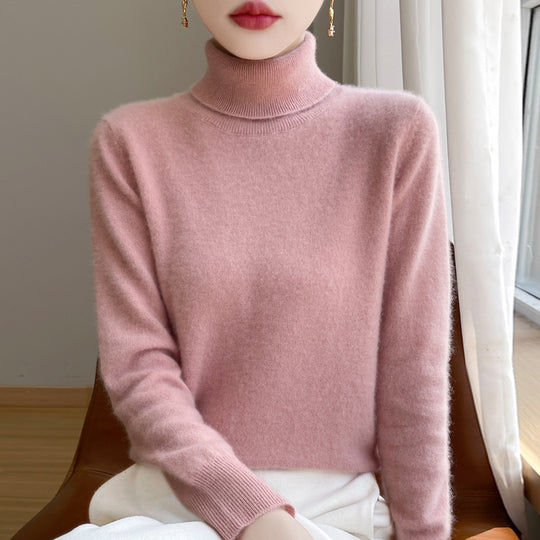 Damen-Rollkragenpullover aus reiner Wolle, locker geschnitten