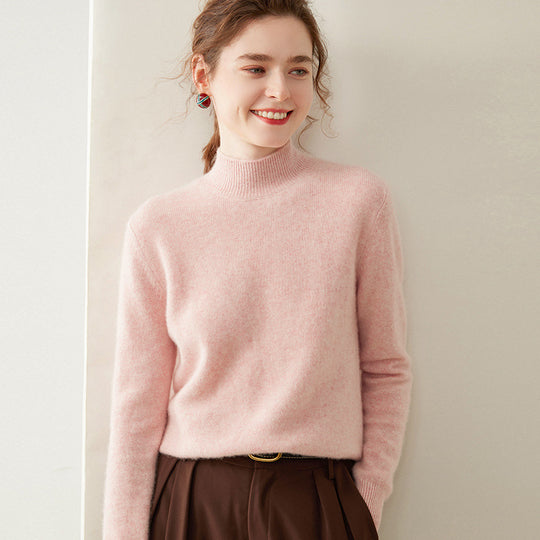 Damen-Kaschmirpullover, halbhoher Kragen, zweifädig, locker