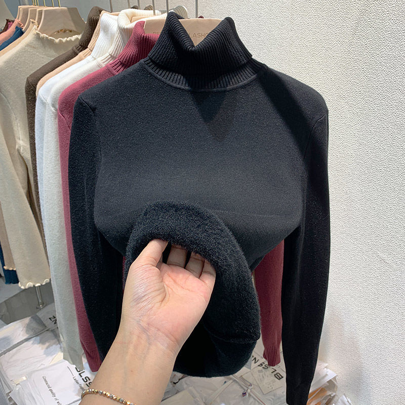 Gefütterter Damen-Rollkragenpullover, gestrickt, schmal geschnitten