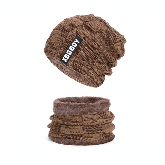 Winter-Strickmütze und Schal Set, gefüttert