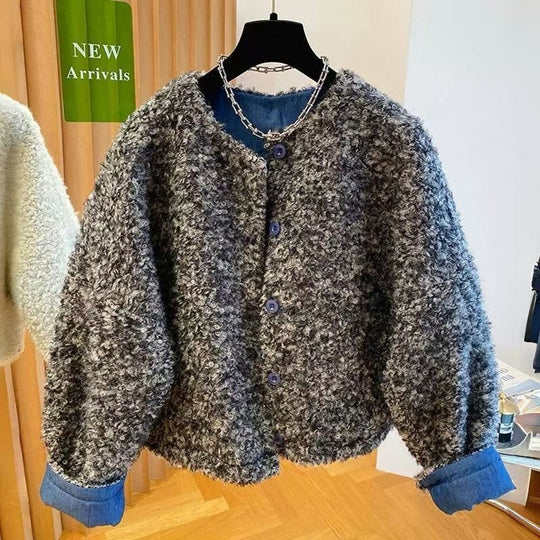 Gefütterte Lammfleece-Jacke für Damen, modisches Design