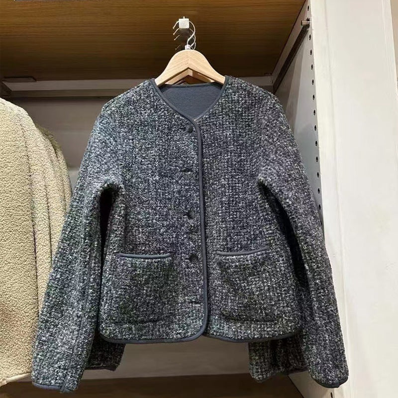 Damen-Strickjacke aus Lammfell-Imitat und Fleece