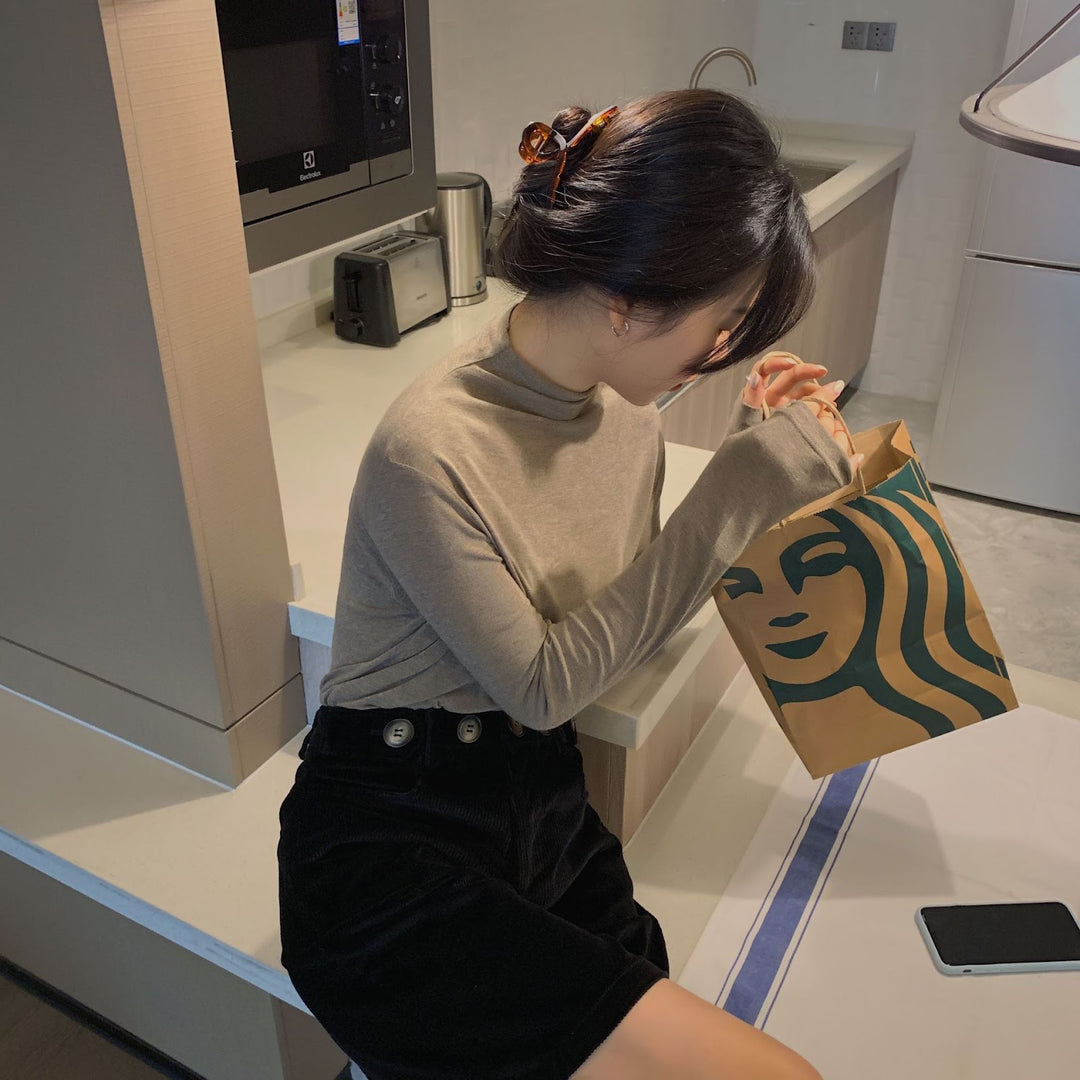Baumwoll-Langarmshirt, Rundhalsausschnitt, Basic-Stil