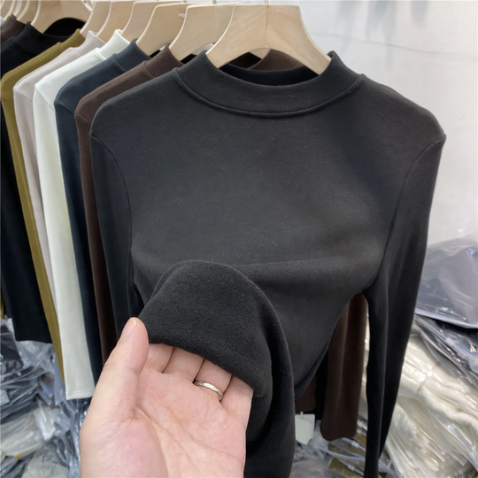Damen-Langarmshirt mit Stehkragen und angerauter Innenseite