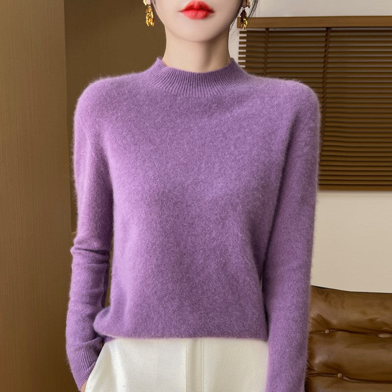 Damen-Wollpullover mit Stehkragen aus reiner Wolle