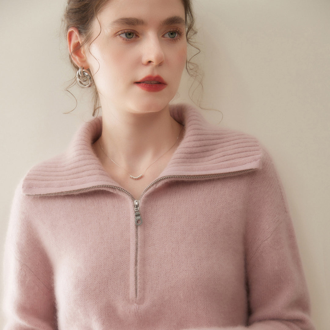 Damen-Kaschmirpullover mit Reißverschluss