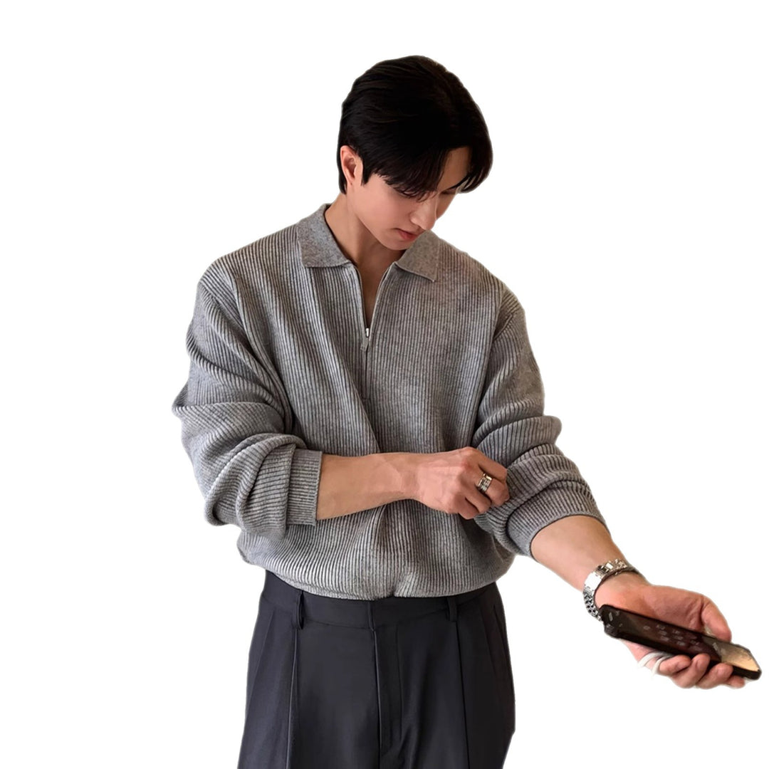 Herren-Strickpullover mit halbem Reißverschluss und Polokragen