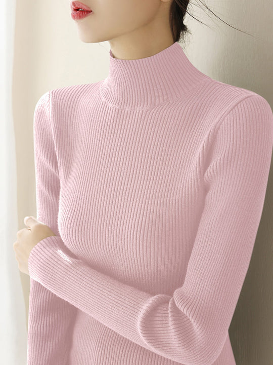 Damen-Strickpullover aus Wolle mit halbem Stehkragen