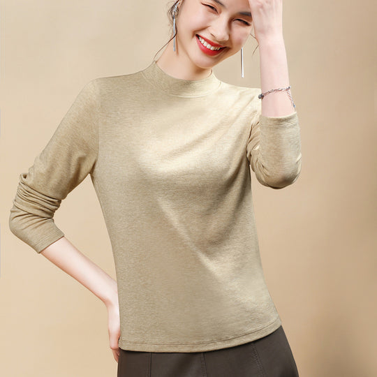 Damen-Langarmshirt aus Wollmischung mit Stehkragen
