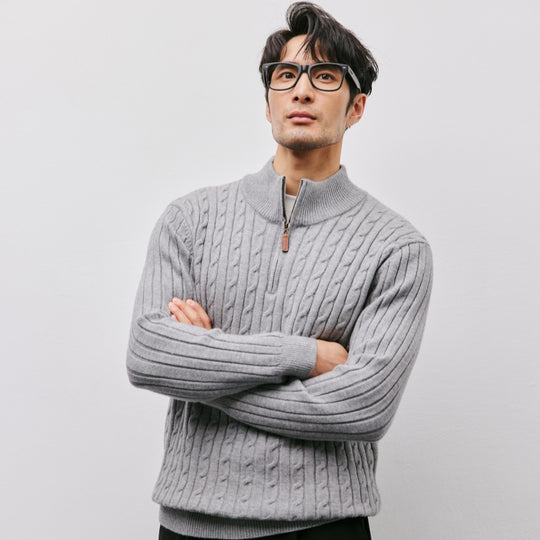 Herren-Strickpullover mit Stehkragen und Reißverschluss