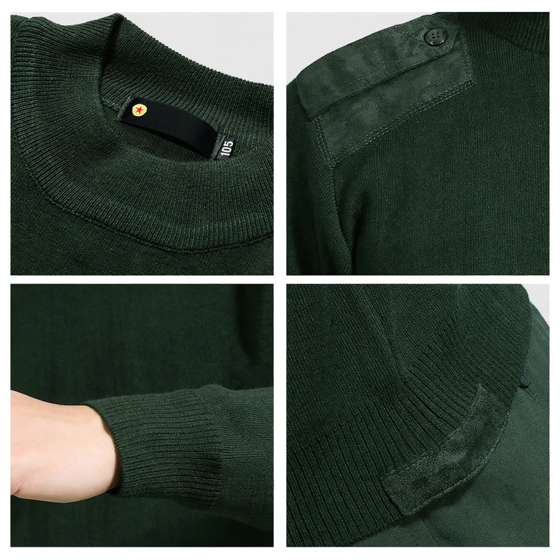 Herren-Wollpullover, V-Ausschnitt, Militär-Stil