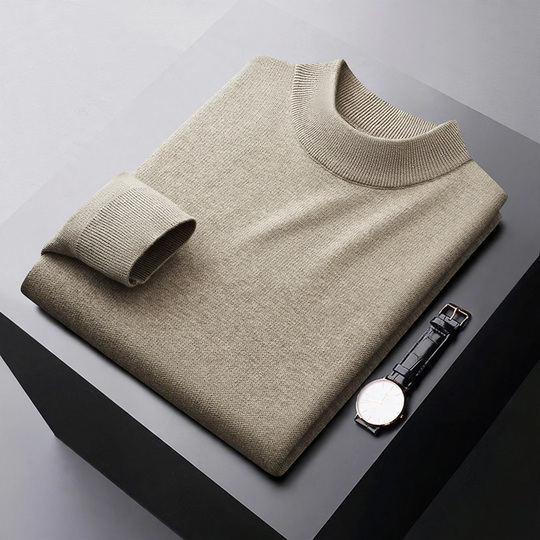 Herren-Wollpullover, Stehkragen, gefüttert
