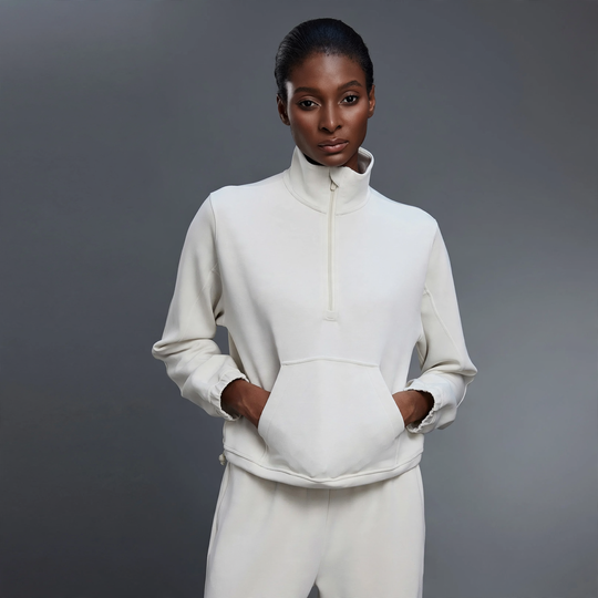 Damen-Sweatshirt mit halbem Reißverschluss und Stehkragen