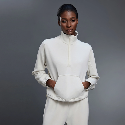 Damen-Sweatshirt mit halbem Reißverschluss und Stehkragen