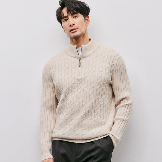 Herren-Strickpullover mit Stehkragen und Reißverschluss