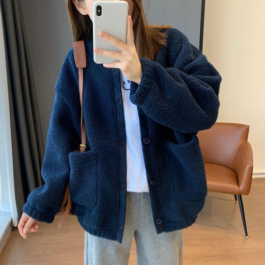 Warme Teddyfleece-Jacke im Baseball-Stil