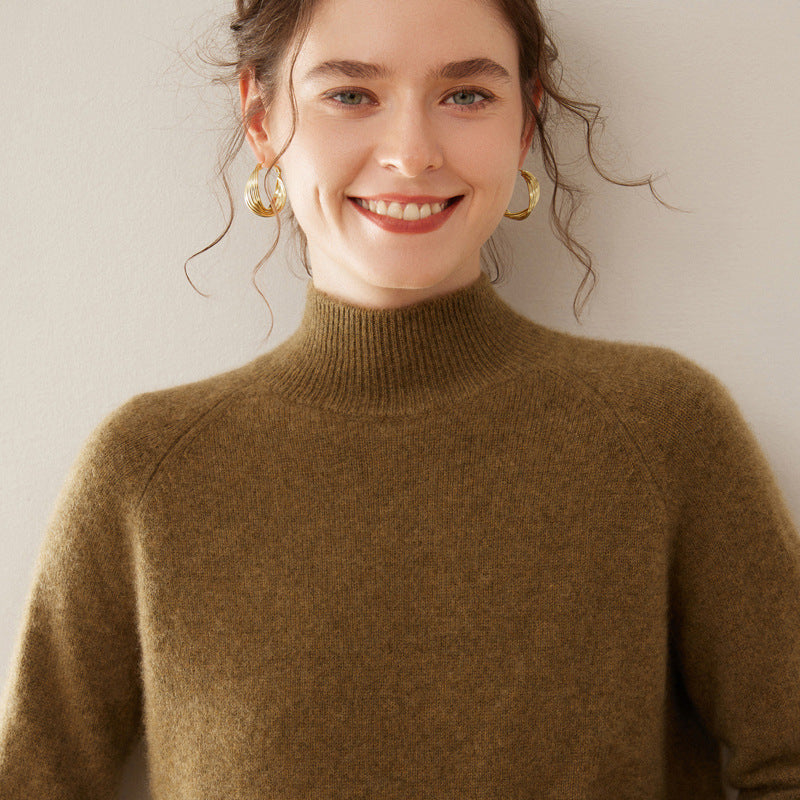 Damen-Kaschmirpullover, Stehkragen, weich und figurschmeichelnd