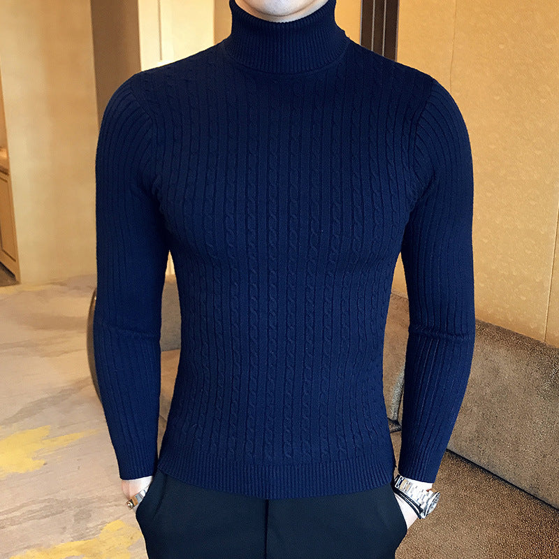Herren-Strickpullover mit Rollkragen und Zopfmuster