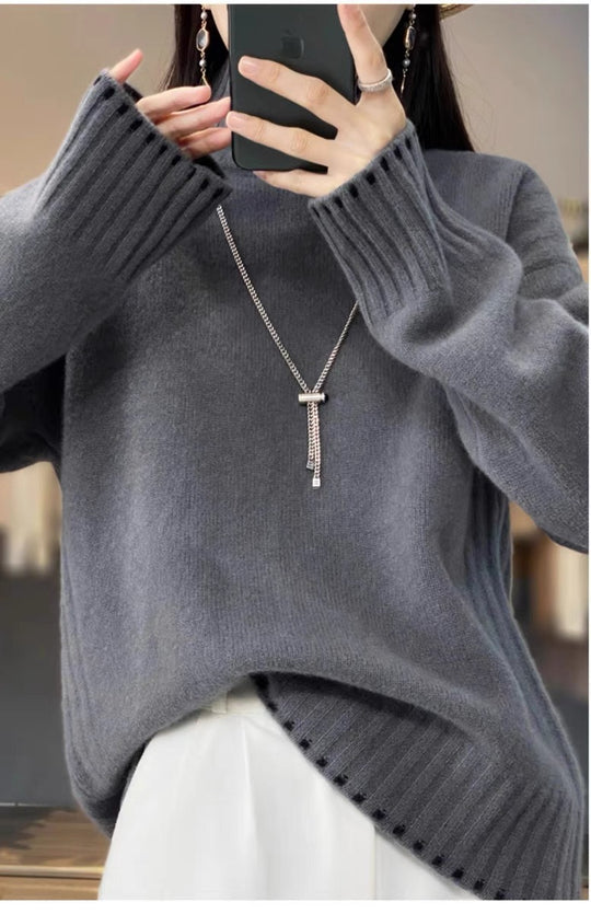 Damen-Strickpullover mit Zopfmuster und Rollkragen
