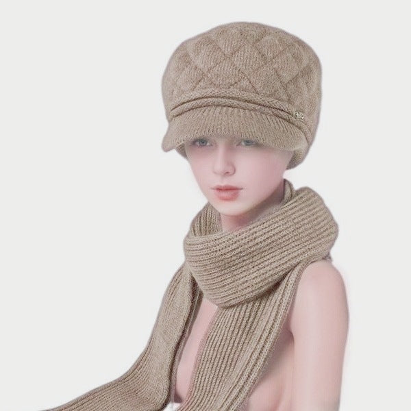 Winter-Set: Strick-Baskenmütze und Schal für Damen