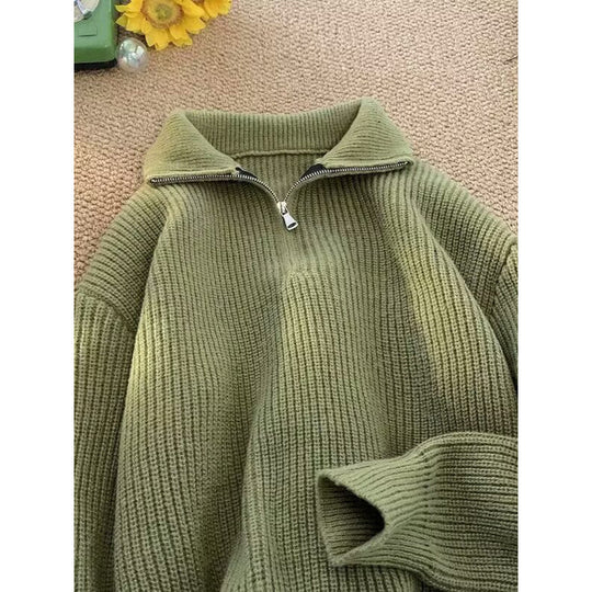 Herren-Strickpullover mit Reißverschluss und Rippstruktur