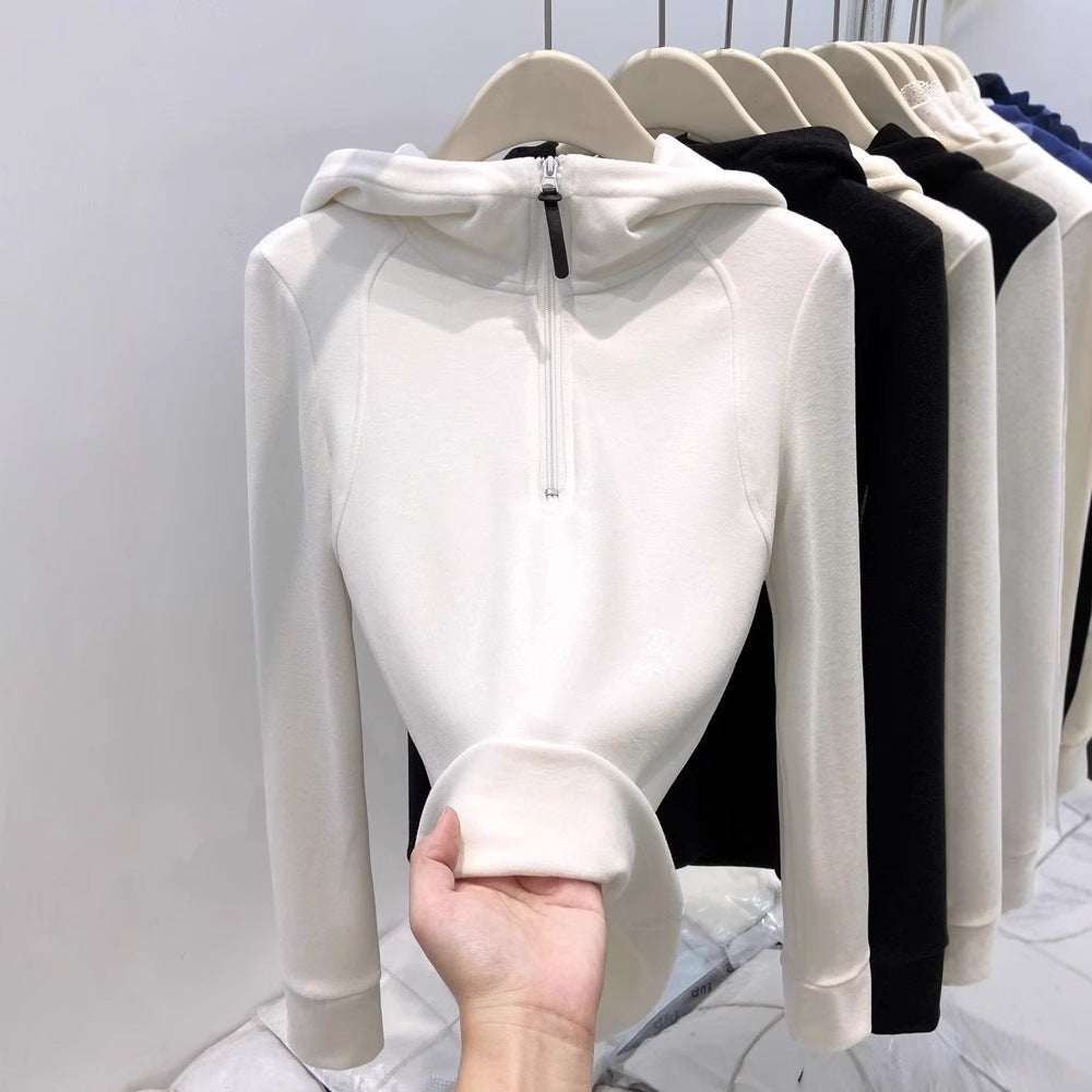 Damen-Kapuzenpullover mit halbem Reißverschluss und Futter