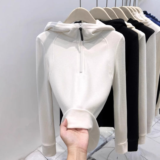 Damen-Kapuzenpullover mit halbem Reißverschluss und Futter