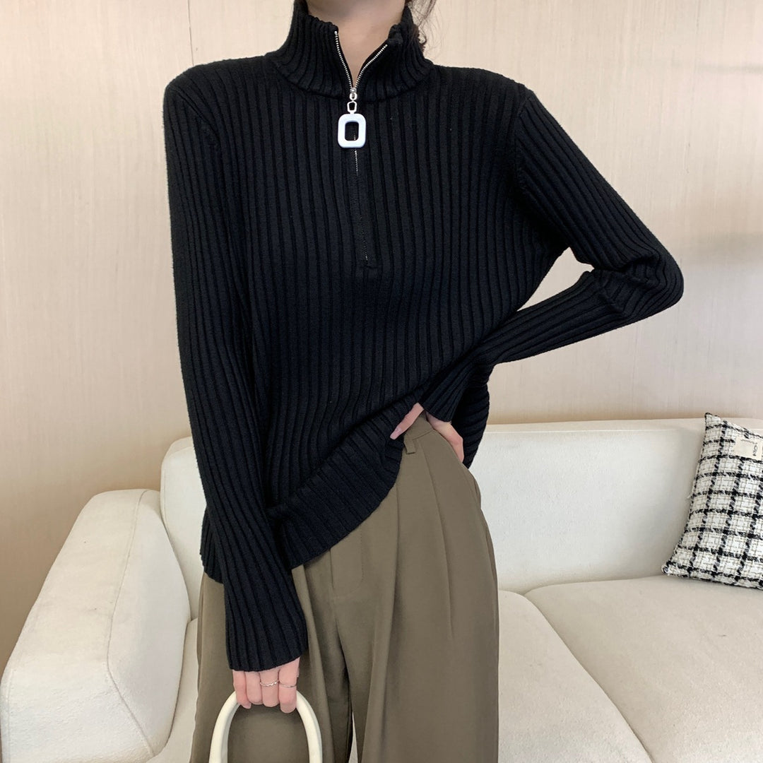 Damen-Strickpullover mit Reißverschluss und Rippenstruktur