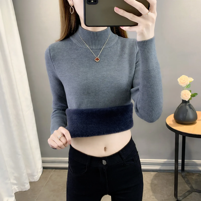 Damen-Strickpullover mit Innenfutter, warm und figurbetont