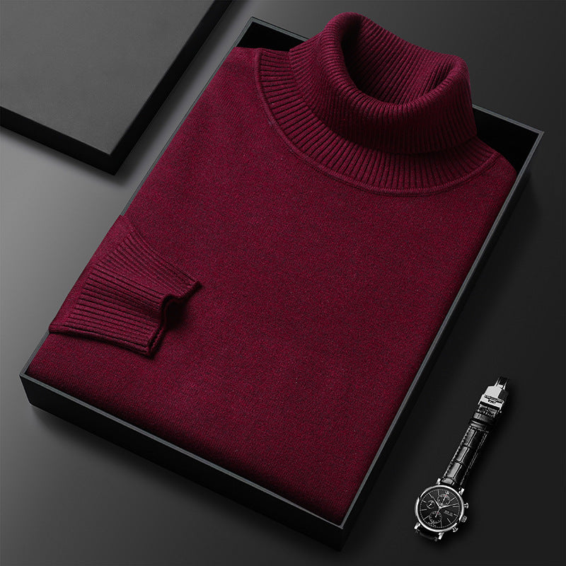 Herren-Rollkragenpullover, gestrickt, warm, einfarbig