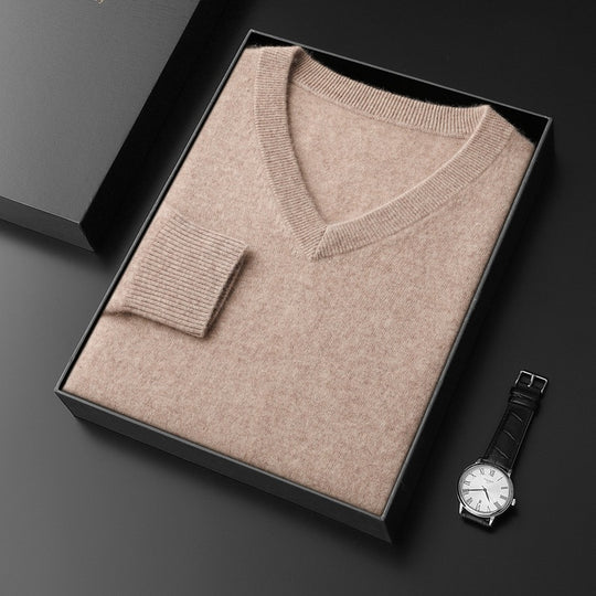 Herren-Wollpullover, V-Ausschnitt, Business-Stil