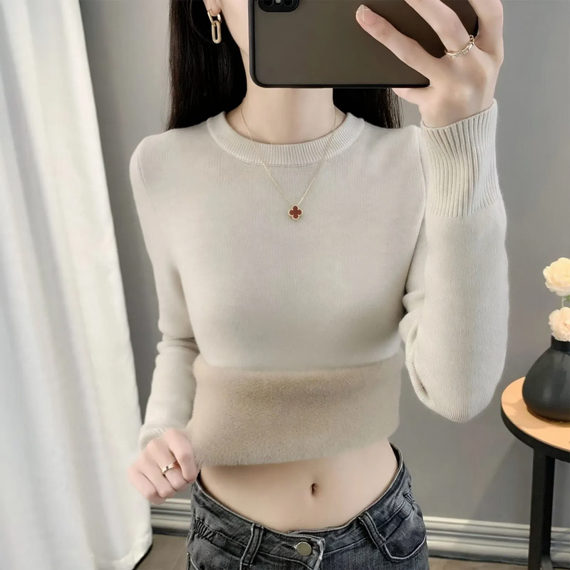 Gefütterter Damen-Strickpullover für den Winter
