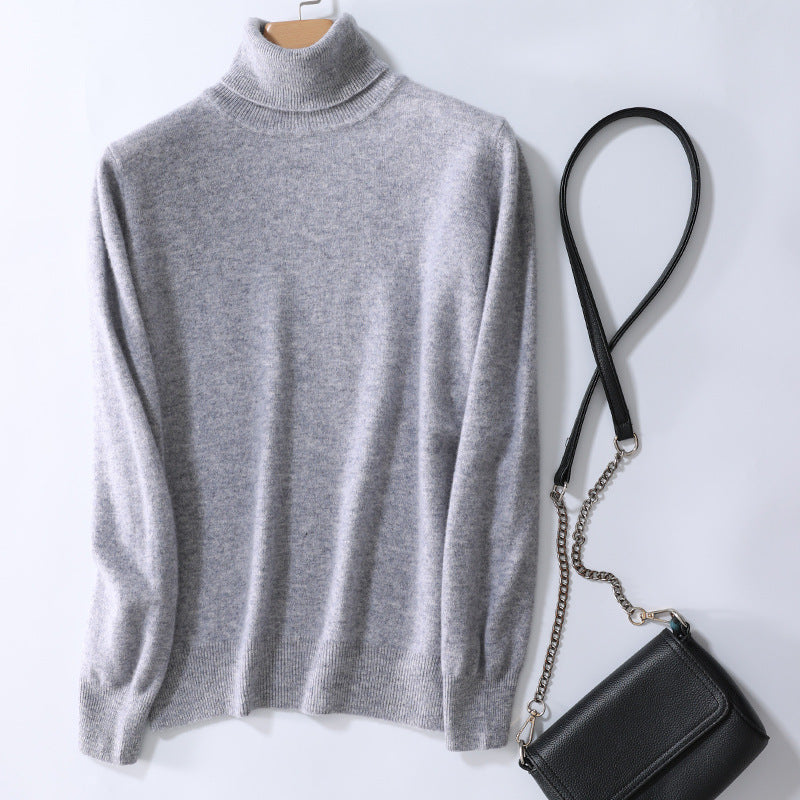 Damen-Wollpullover, hochgeschlossen, feiner Strick