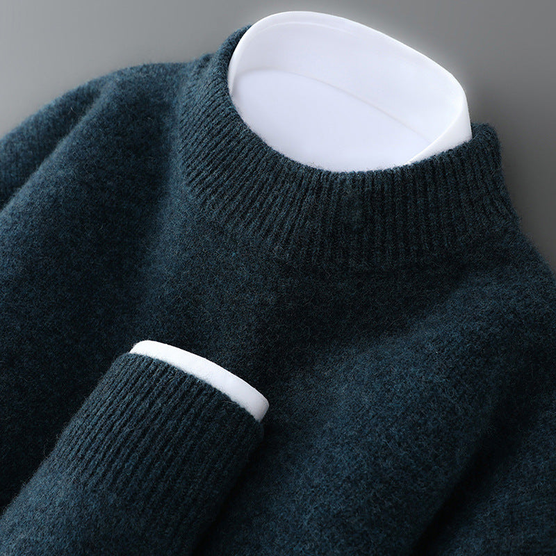 Herren-Wollpullover, Halbkragen, gestrickt, locker