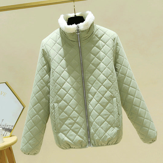 Leichte Damen-Steppjacke mit Lammfell-Optik und Stehkragen
