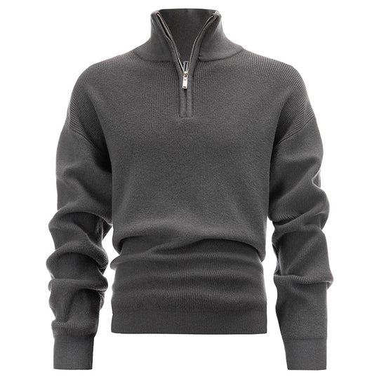 Herren-Strickpullover mit hohem Kragen und Reißverschluss