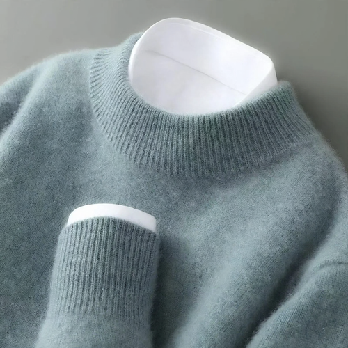 Herren-Wollpullover, halbhoher Kragen, gestrickt, locker