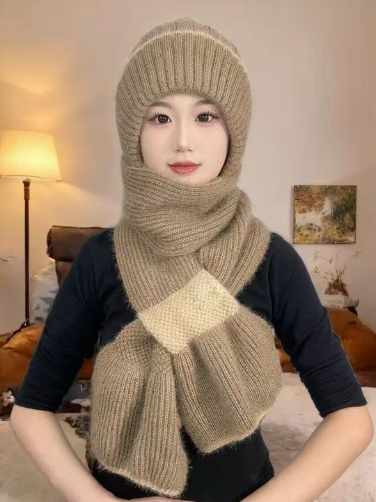 Strickmützen- und Schal-Set, gefüttert, Winter