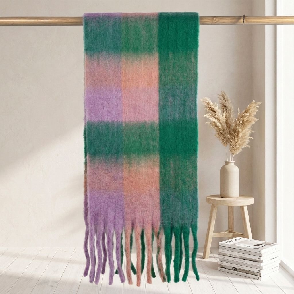 Karierter Schal in Mohair-Optik, warm für Herbst und Winter
