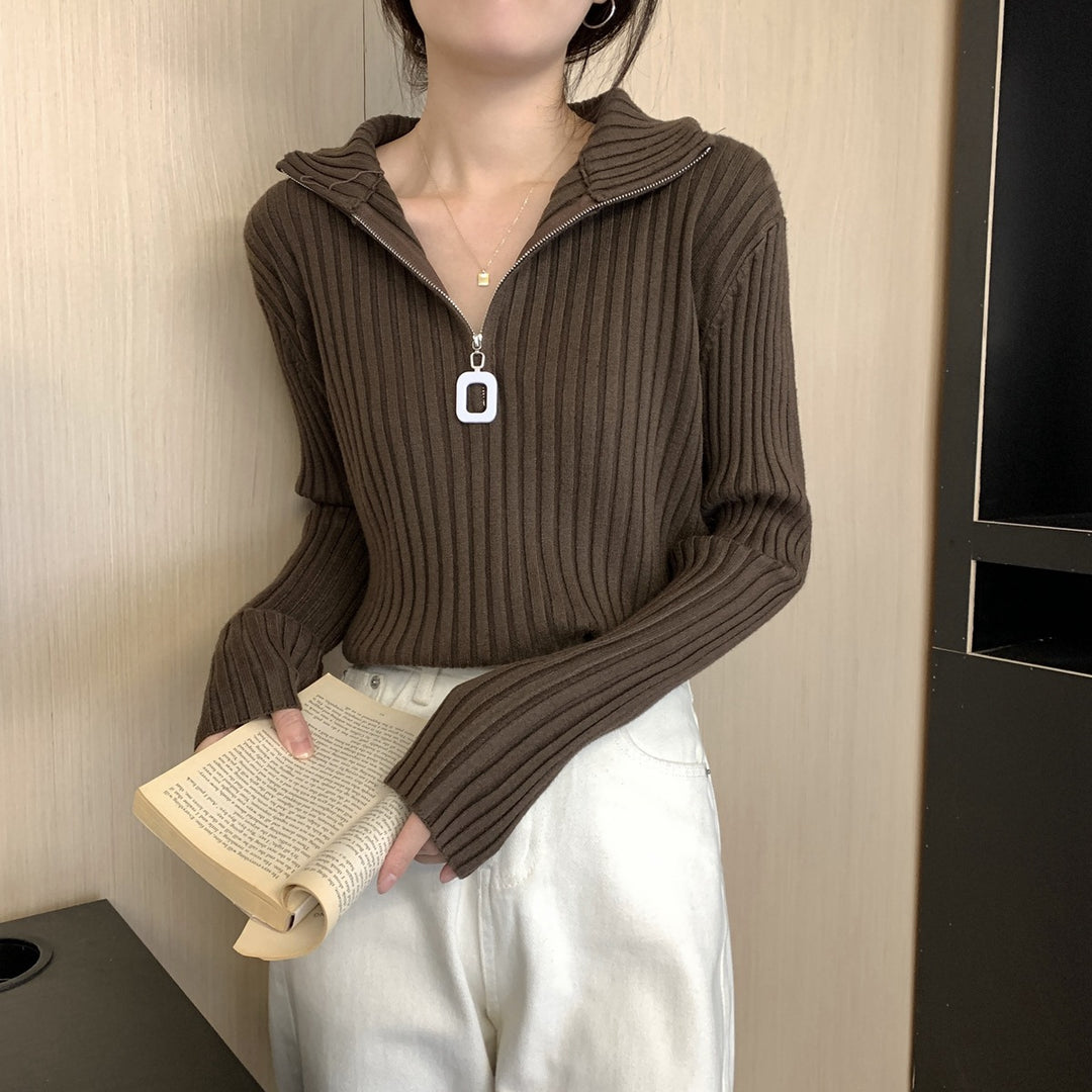 Damen-Strickpullover mit Reißverschluss und Rippenstruktur