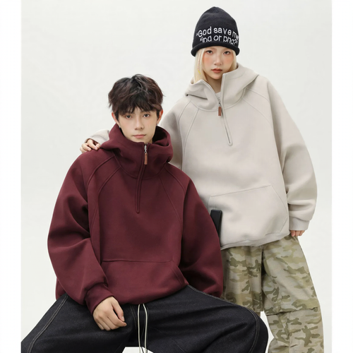 Unisex-Kapuzenpullover mit Reißverschluss und Stehkragen