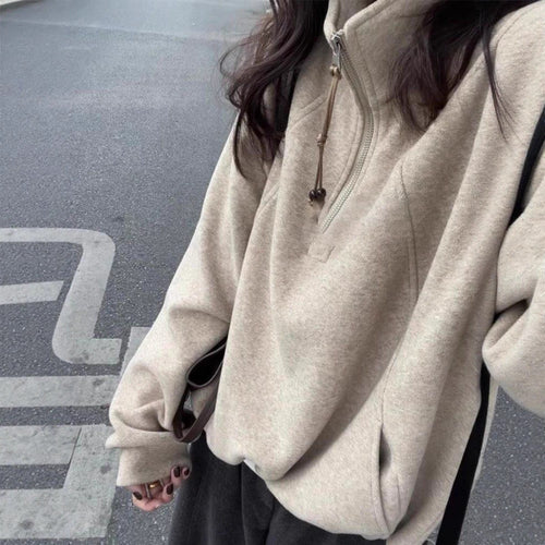 Damen-Sweater mit Reißverschluss und Stehkragen