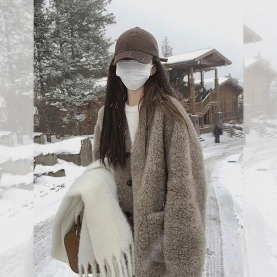 Damen-Winterjacke mit Lammfleece-Imitat, gefüttert