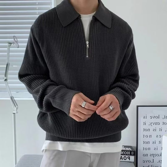Lockerer Herren-Strickpullover mit Reißverschluss